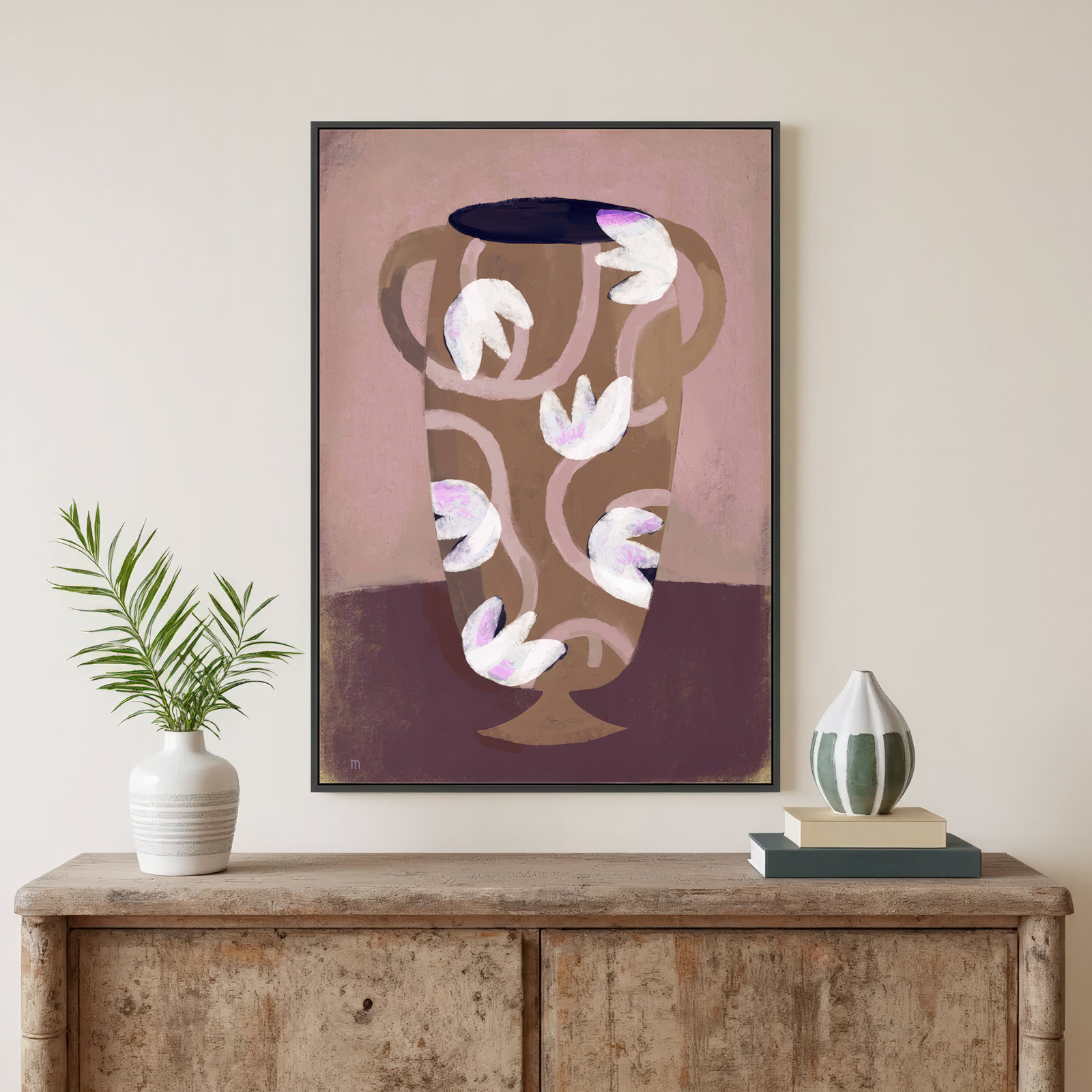 Flowered Vase by Marco Marella For Studio M, 30" H x 21" W, Black Framed Canvas