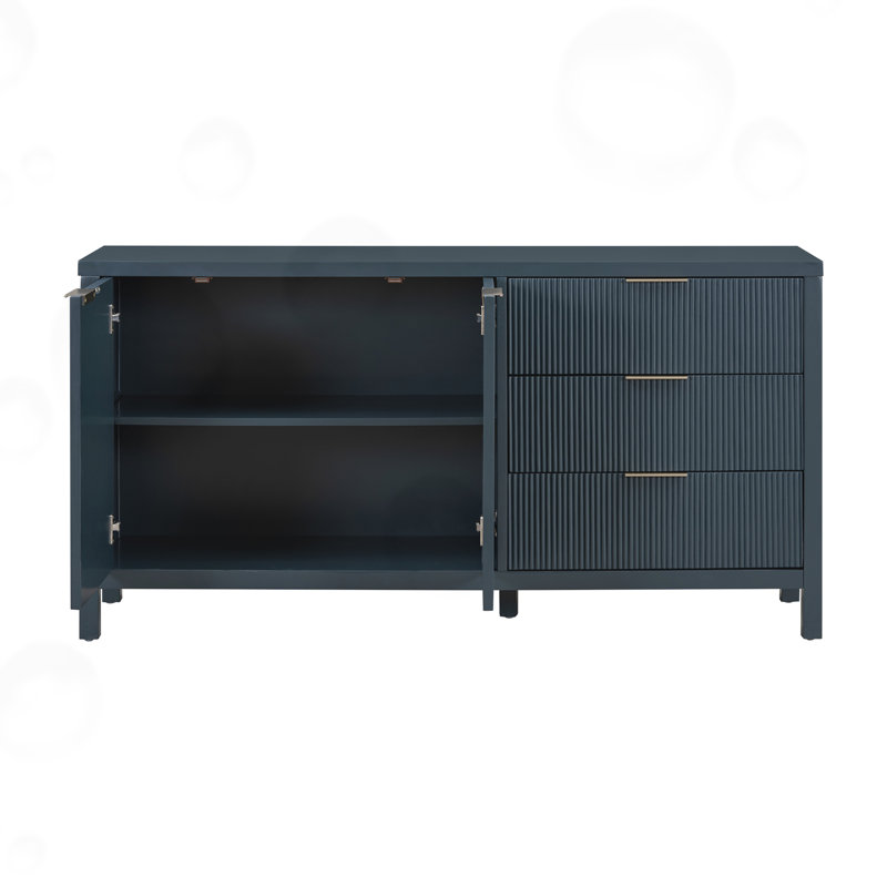 Minimalist Wave-Pattern Sideboard with Functional Storage, Navy Blue