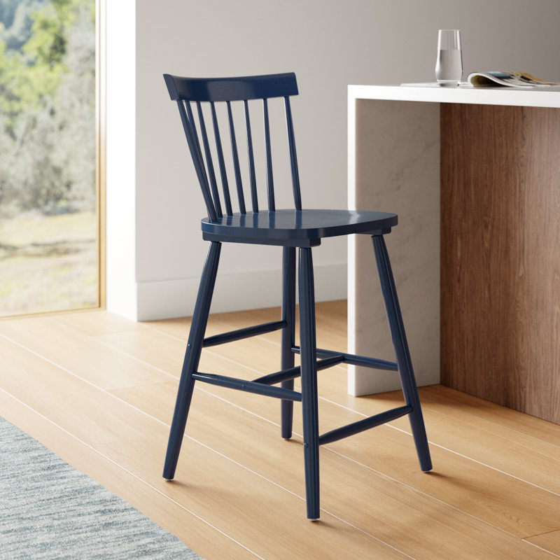 Stacee Solid Wood Counter Stool, Counter Stool (24" Seat Height), Navy