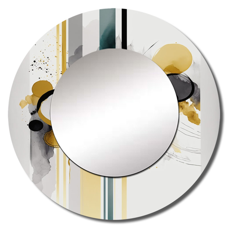 Olt Abstract Transitional Shapes Black I - miroir de formes abstraites, miroir mural décoratif rond moderne, impression d'art en métal