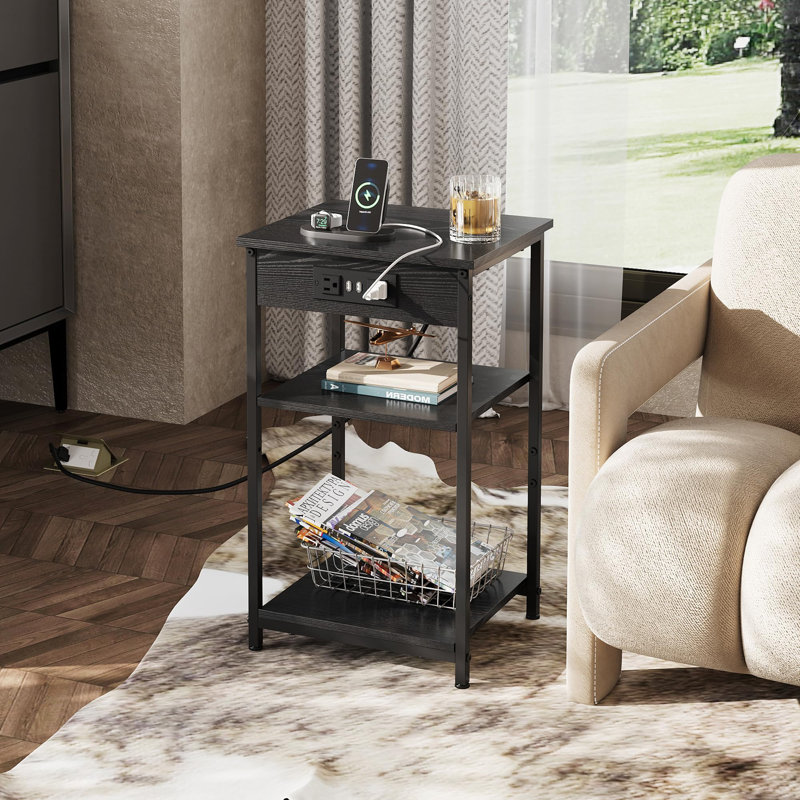 3-Tier Side Table with Storage, Black