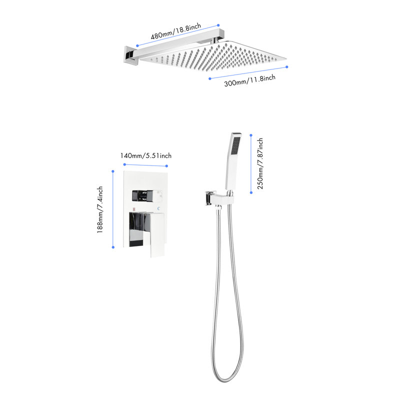 Douche murale de luxe - Tête de douche de salle de bain avec fonction facile et corps en laiton, buse nettoyable pour robinet, -