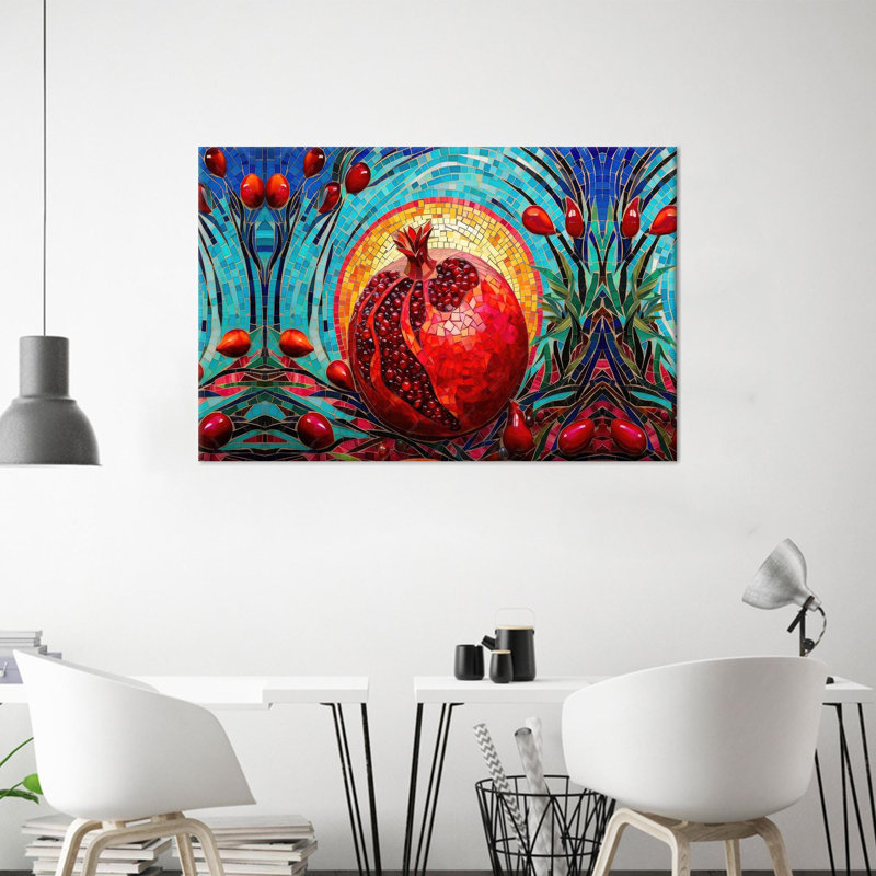 Handmade Canvas Decor Featuring Modern Abstract Art with Pomegranates for Home and Kitchen Wall Enhancement, Wrapped Canvas