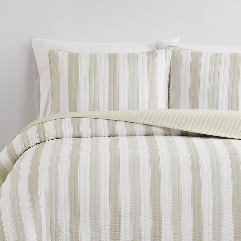 Aiden Polyester Comforter Set, Queen Quilt+ 2 Standard Shams, White/Tan