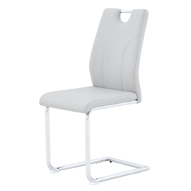 Chaise en polyuréthane revêtue de cuir, structure en métal, 16 x 16 x 37 pouces, 1 pièce, gris, 6, Gris