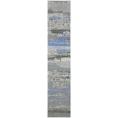 Tapis argenté et bleu clair noué à la main de haute qualité