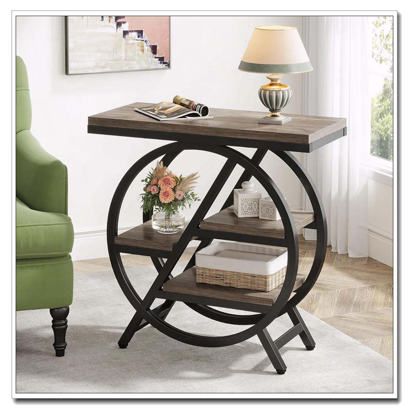 Table d'appoint étroite à 3 niveaux avec fini gris, Gris / noir