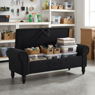  Banc de rangement en velours côtelé de 55 po de largeur avec banc rembourré pour grand lit