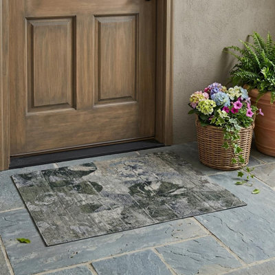 Tapis extérieur lavable antidérapant gris foncé et vert foncé 3 pi x 5 pi