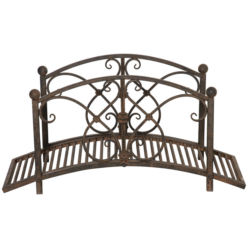Brown Metal 3.3FT Garden Bridge with Floral Scrollwork