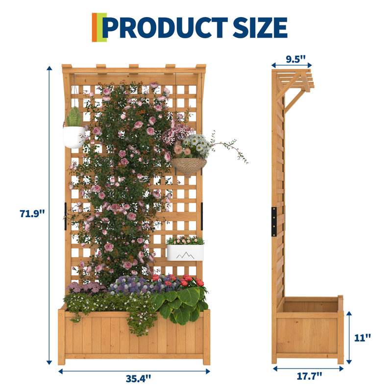Raised Garden Bed with Trellis & Roof – 72.5" Tall Wooden Planter Box – Large Outdoor Planter for Climbing Plants, Vegetables, Herbs, Flowers – Freestanding with Drainage