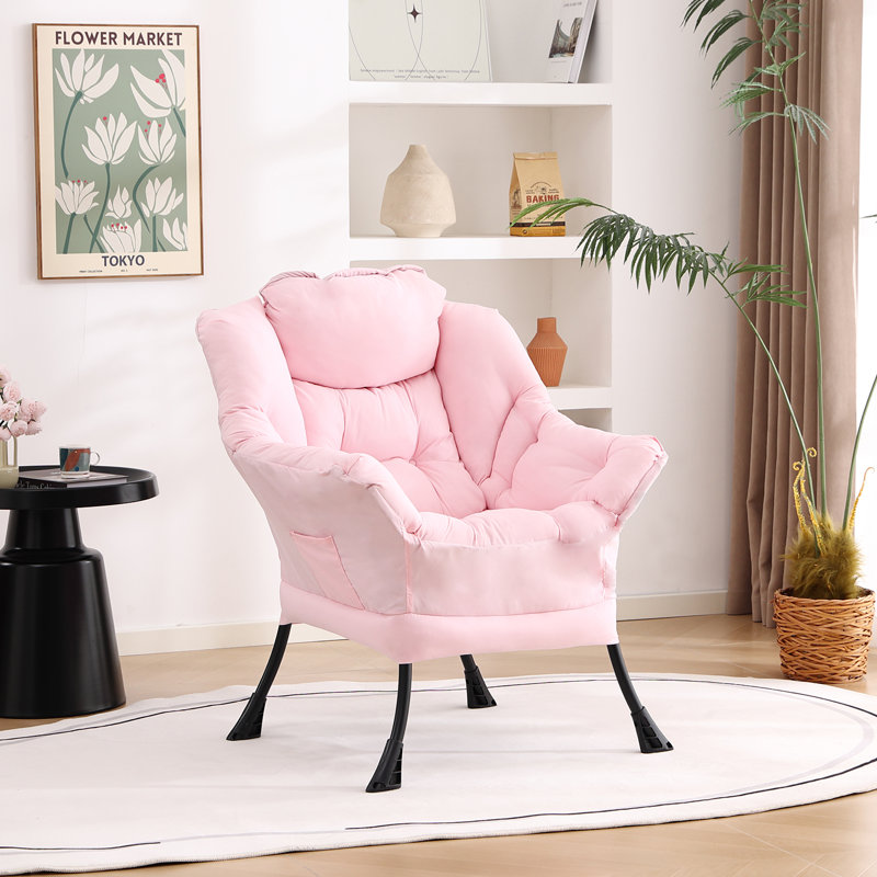 Abramson Lazy Chair, Modern Lounge Accent Chair with Armrests and a Side Pocket, Dark Brown-Single Cotton, No
