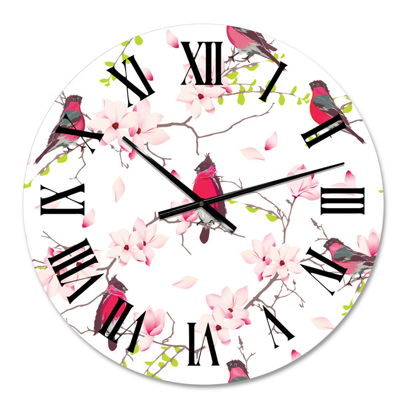 Red Bullfinches on Magnolia Tree Wall Clock, Small