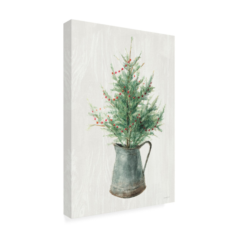 White and Green Christmas Tree Canvas Art in Wooden Frame