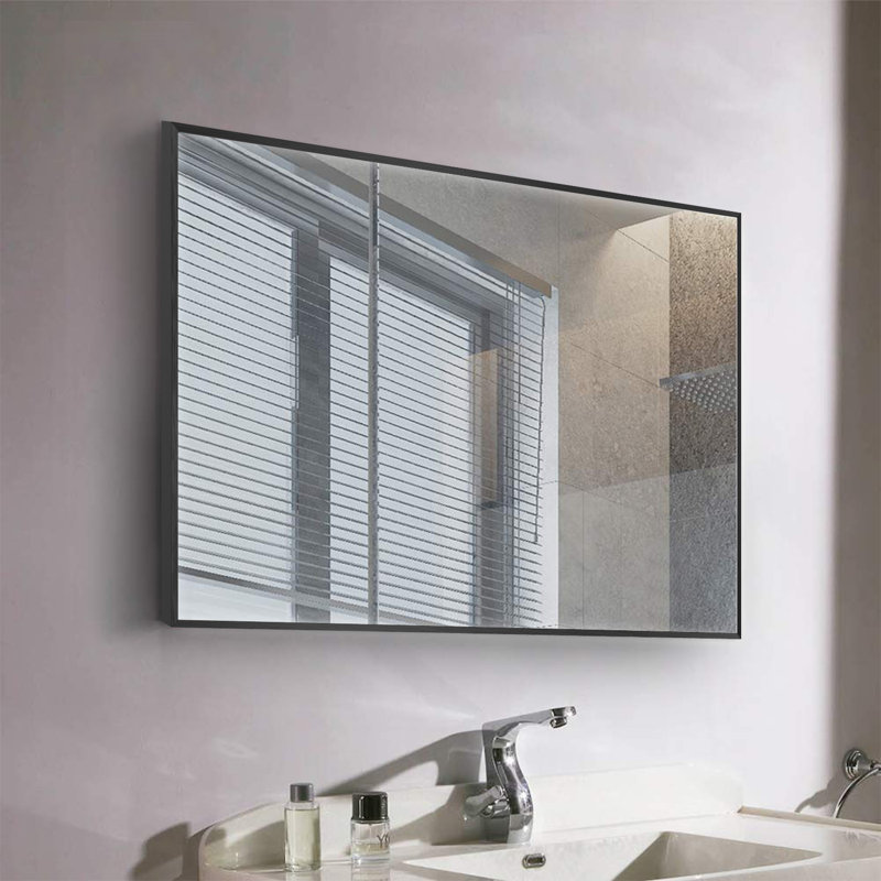 Metal Flat Wall Mirror, Black