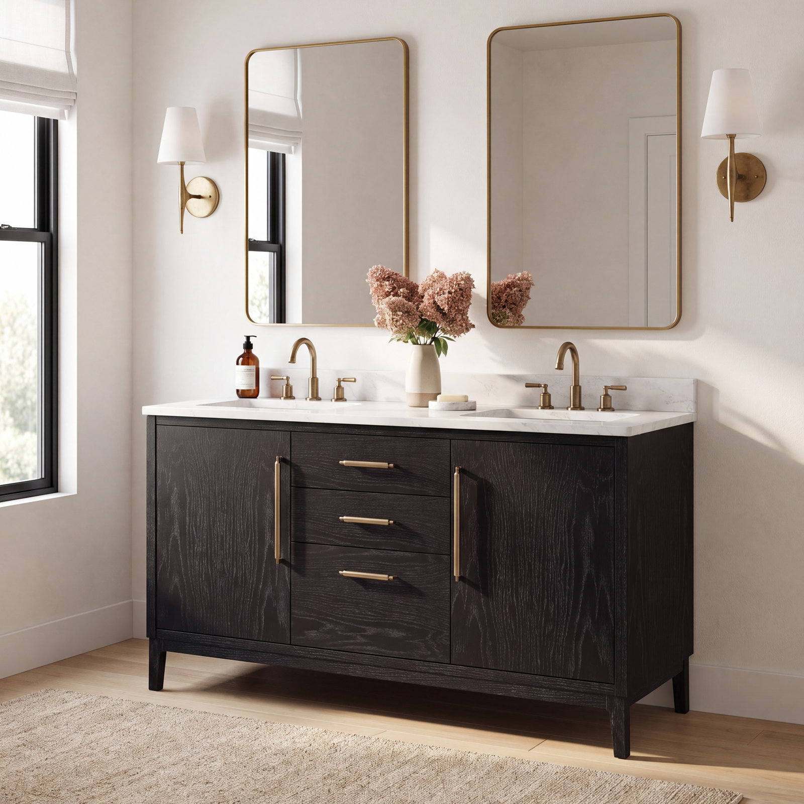 Langosta 60" Double Bathroom Vanity, Fir Wood Black