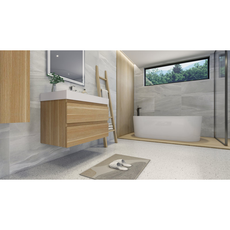 Base de meuble-lavabo simple 36 po fixée au mur seulement, Chêne blanc