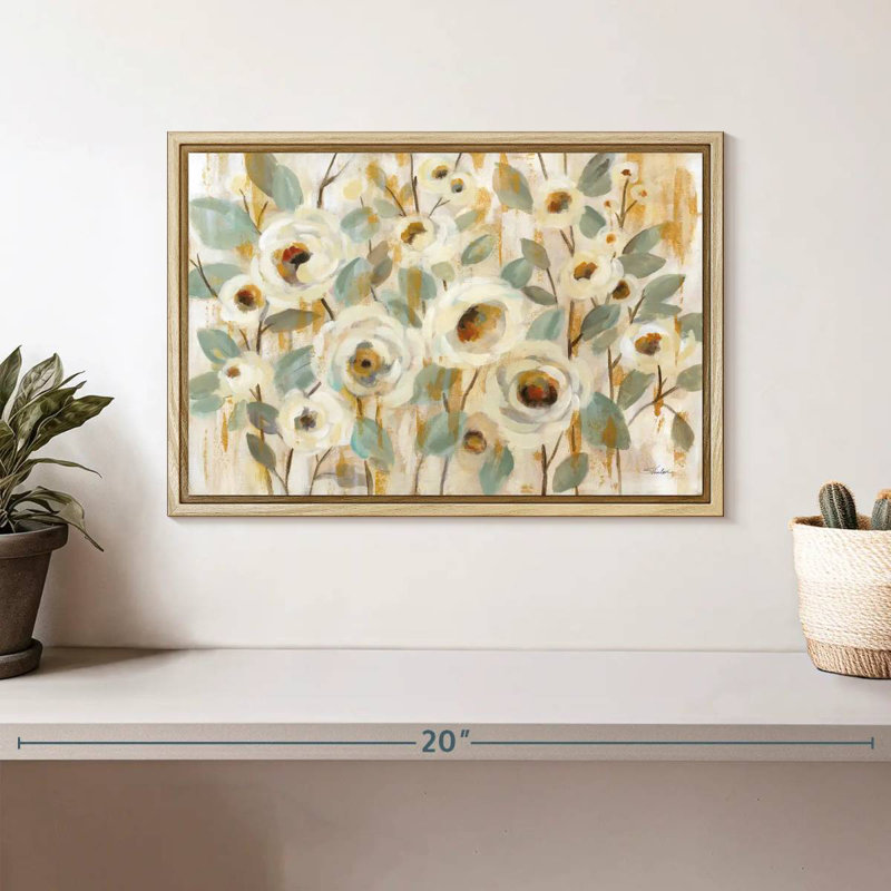 Or blanc et fleur de sauge, Cadre flottant en bois naturel, 13 po x 9 po