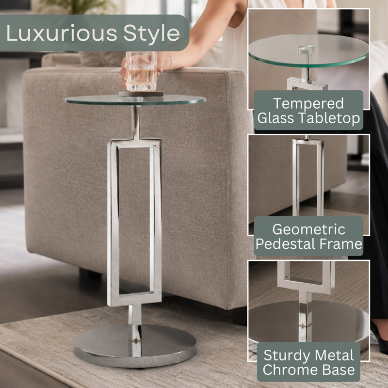 Sapienza Chrome Glass Drinks End Table