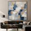 Impression sur tissu grand format - Motif géométrique abstrait bleu, gris et beige pour salon ou chambre - « Assemblage du cadre requis (cadre non fini) »-135869687