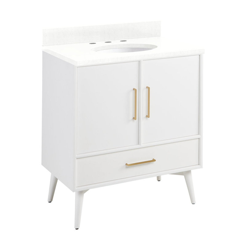 30" Novak Vanity with Undermount Sink - Bright White, Feathered White Quartz, 8” Centers