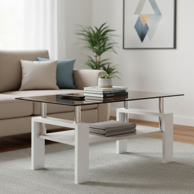 Table basse rectangulaire, table d'appoint moderne en verre trempé pour le salon
