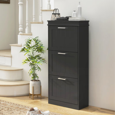 Armoire à chaussures pratique pour le vestibule avec portes rabattables et tablettes réglables
