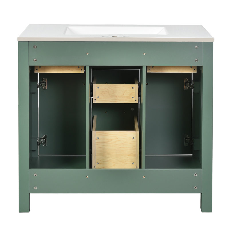 Meuble-lavabo moderne de 36 po, lavabo en céramique, 4 tiroirs, 2 armoires à shaker traditionnelles, glissière lisse, cadre en pin massif pré-percé de 36 po