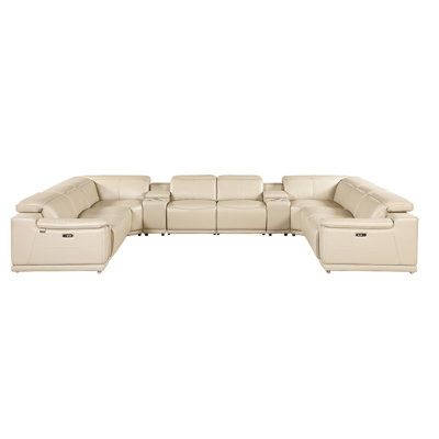 Leslye 10 Piece 4 Power Seat Top Grain Italian Leather Sectional