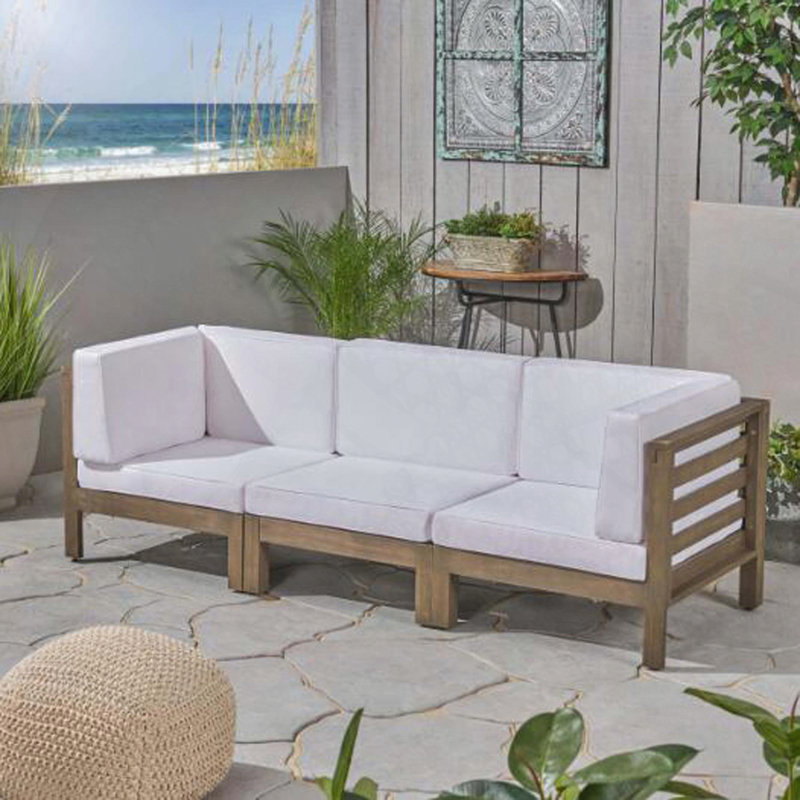 Ensemble de canapé modulaire d'extérieur en bois d'acacia 3 pièces avec coussins amovibles