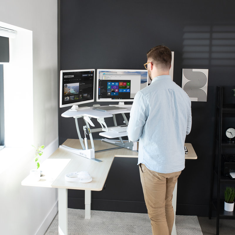 44" Corner Standing Desk Converter DESK-V000VC Series, White/White