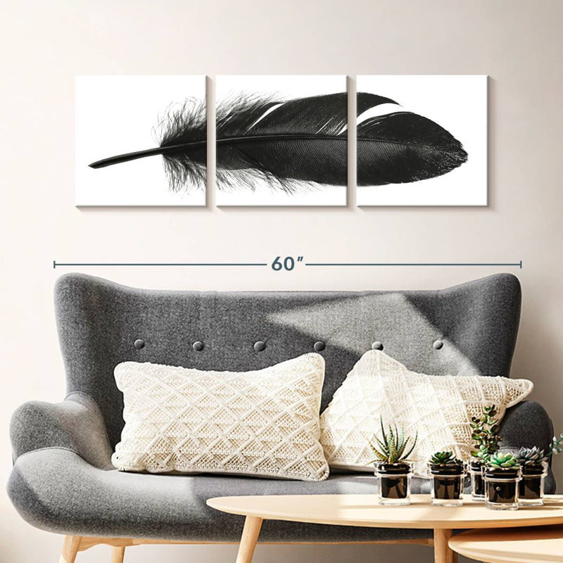 Plume foncée 3 pièces, H 15 po x l 47 po x P 1,25 po