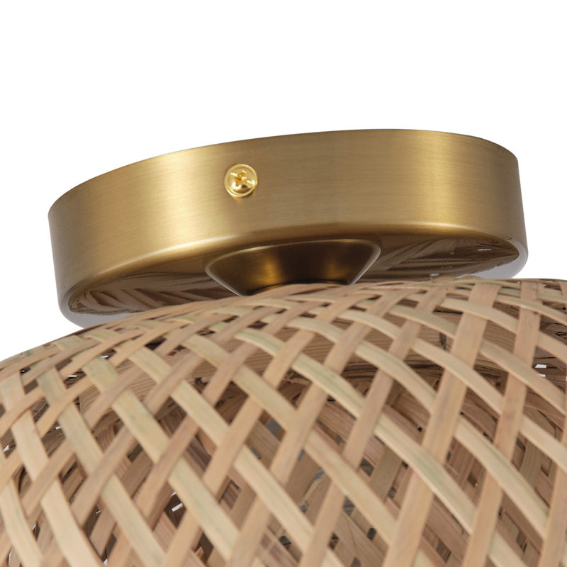 Kadeyn 1-Light Bulb Bamboo Unique Dimmable Boho Flush Mount Light