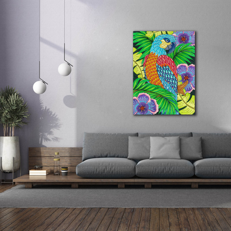 «Jungle Parrot» par Hello Angel, art mural sur toile, H 54 po x l 40 po x P 1,5 po