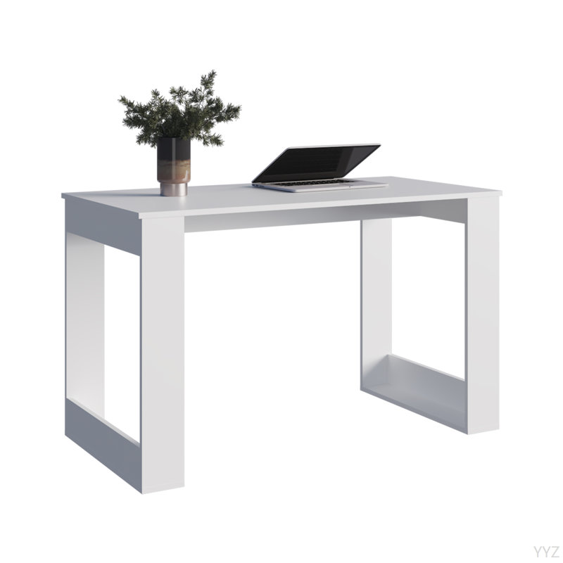 Bureau d'écriture avec poste de travail spacieux et pieds robustes, Blanc