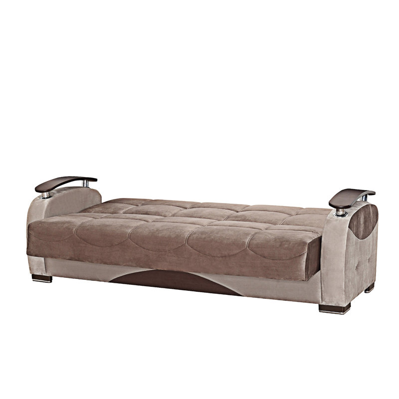 Canapé-lit rembourré convertible avec rangement, Brun