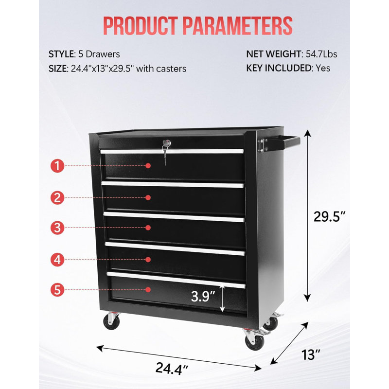 Rolling Tool Chest, 5-Drawer Tool Box Organizer with Wheels,Tool Cart with 7 Organizer Tray Divider Set, Large Rolling Tool Cabinet Organizer