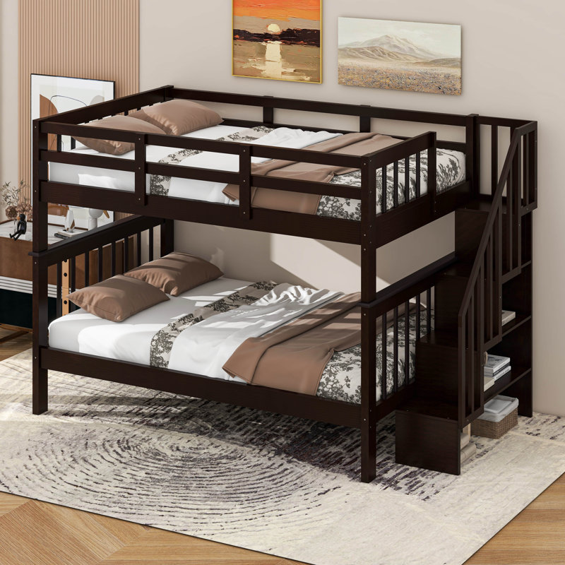 Lit superposé double en bois avec rangement, Espresso