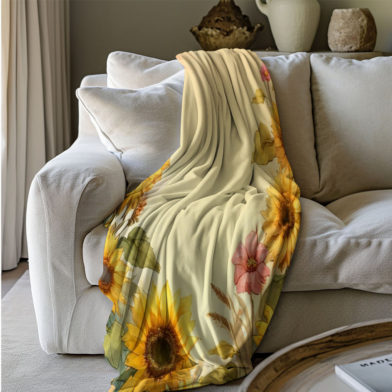 Serene Sunflower Meadow - couverture en sherpa de qualité supérieure 1 pièce - reproduction d'art luxueuse, Jeté
