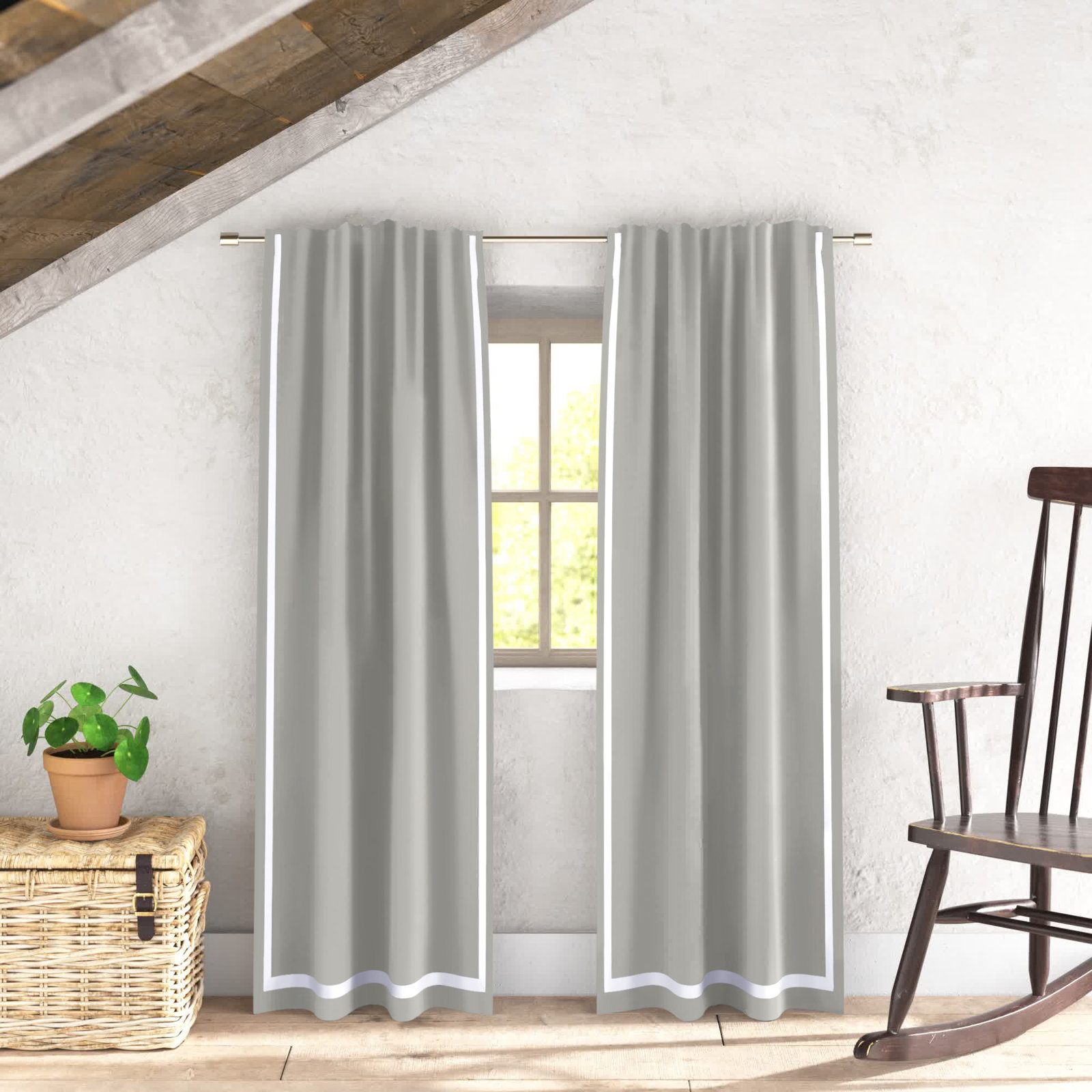 Nico Blackout Cotton Curtain Panel Set, Gray/White
