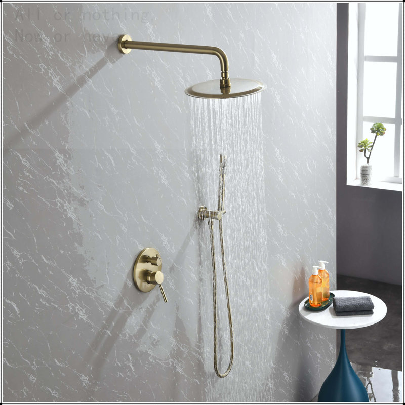 10-Inch Wall Mounted Rain Shower System with Handheld, Brushed Gold