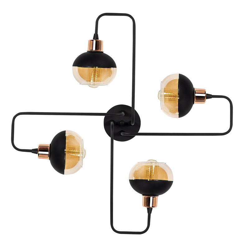 Lustre industriel moderne, noir et cuivre, 28,3 po de diamètre x 8,7 po de hauteur | Corps en fer durable, 4 x douilles E27 de 40 W maximum | Conception élégante en verre, parfaite pour la salle à manger et les espaces de vie, indice de protection IP20