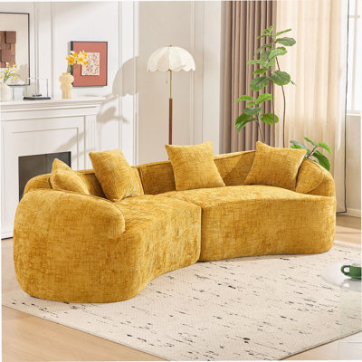 Yellow Curved Compressed Sofa, Creative Nordic-Style Design For Living Room, Comfortable, Soft And Suitable For Multiple Scenarios