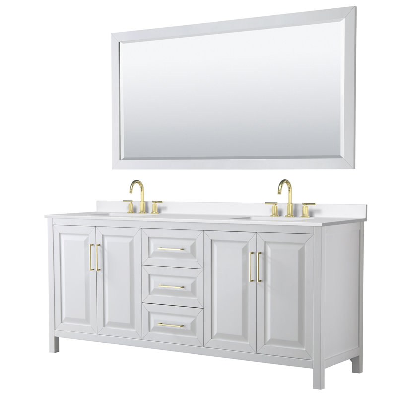 Daria 80'' W Vanity, White, Brushed Gold, Giotto Quartz