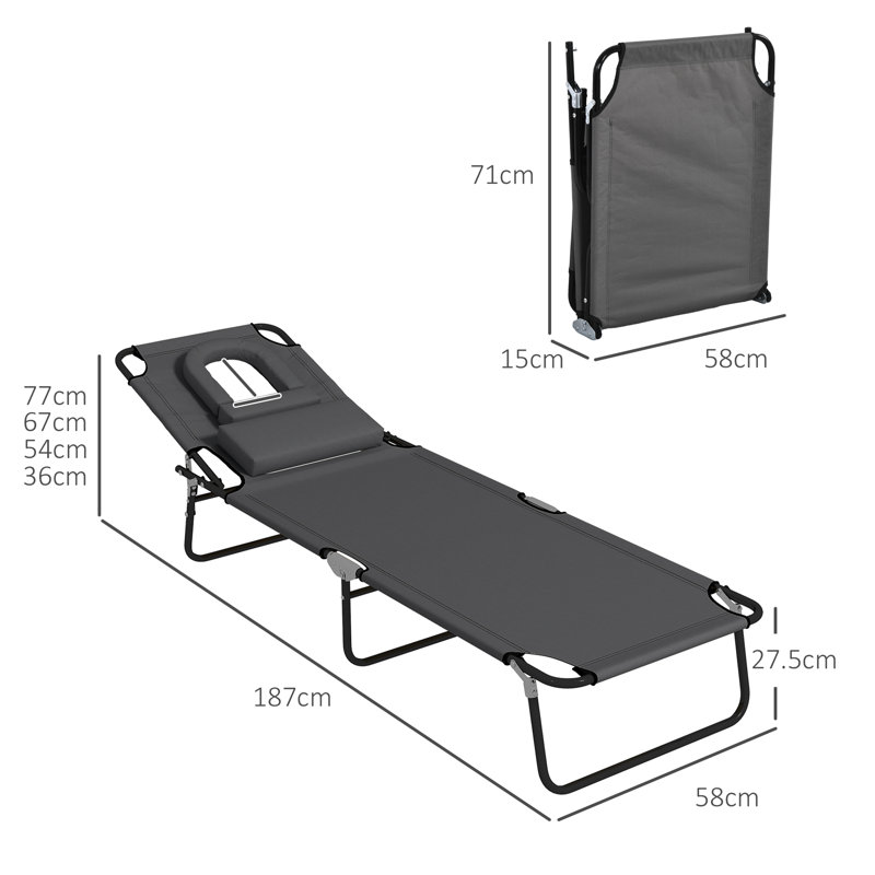 Anaisabella 187cm Long Reclining Double Sun Lounger, Dark Grey