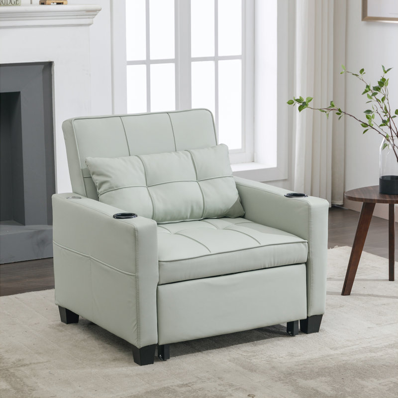 Fauteuil convertible capitonné large de 34,3 po Kurtiss, Cuir vert