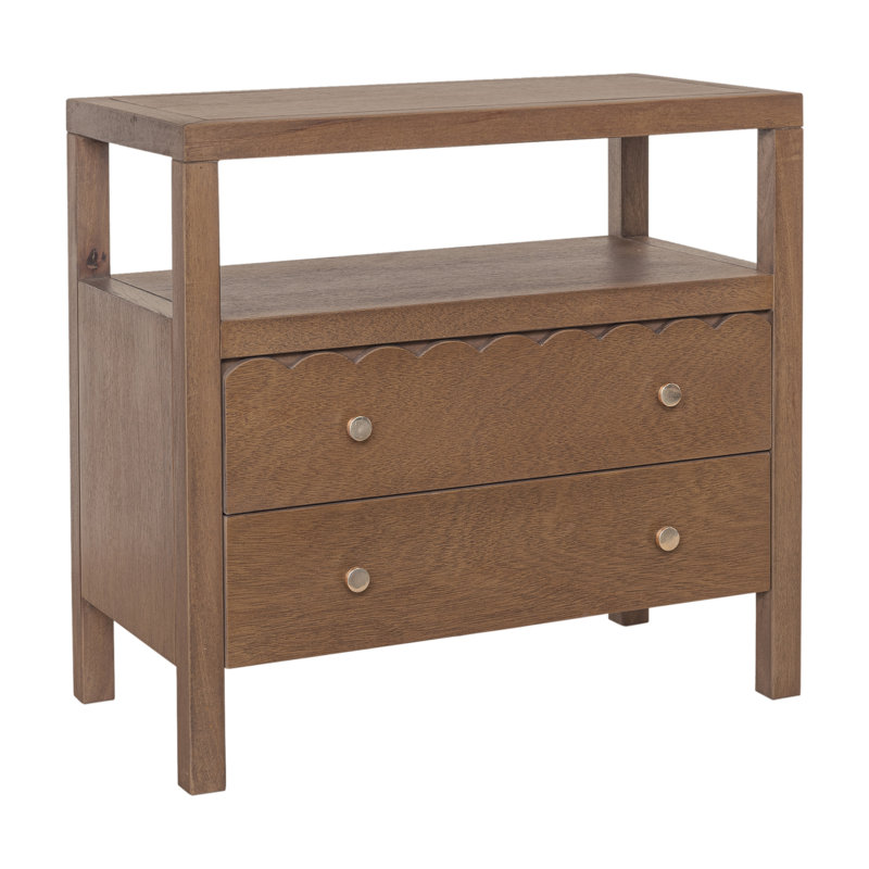 Vlad Scallop 2 Drawer Nightstand, Medium Brown