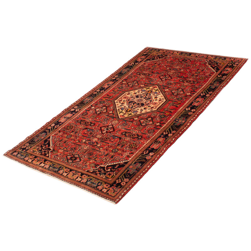 Tapis rouge unique en laine de style années 1990 de 4 pi 8 po x 8 pi 6 po Hemme