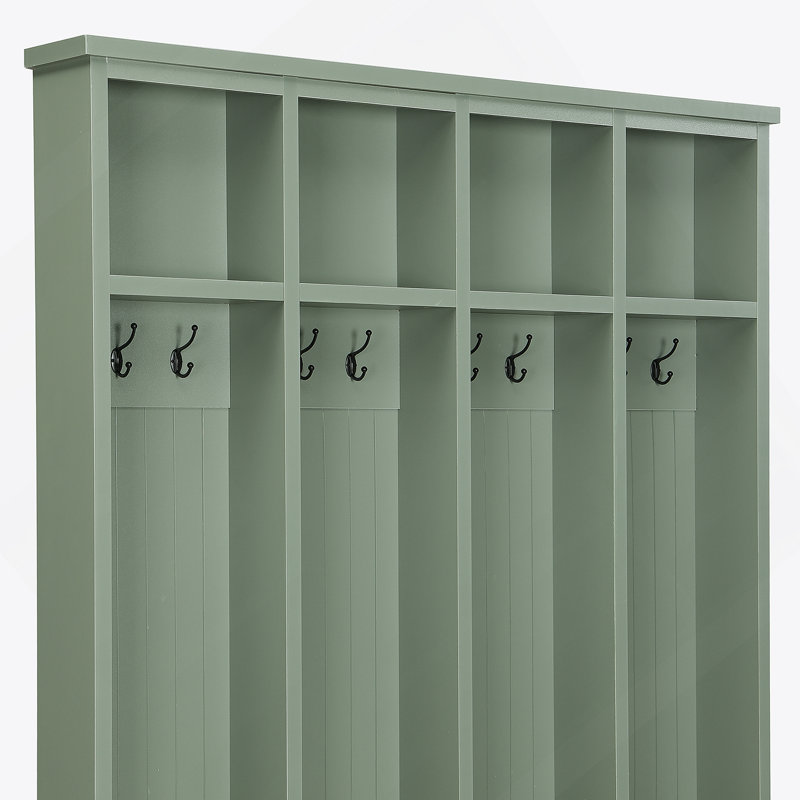 Farmhouse Hall Tree With 8 Hooks, Practical Entryway Bench With Open Compartments, 76.7"H Modern 3-In-1 Wooden Style Coat And Shoe Rack For Mudroom, Living Room, Mint Green (OLD SKU: N721P292601M)