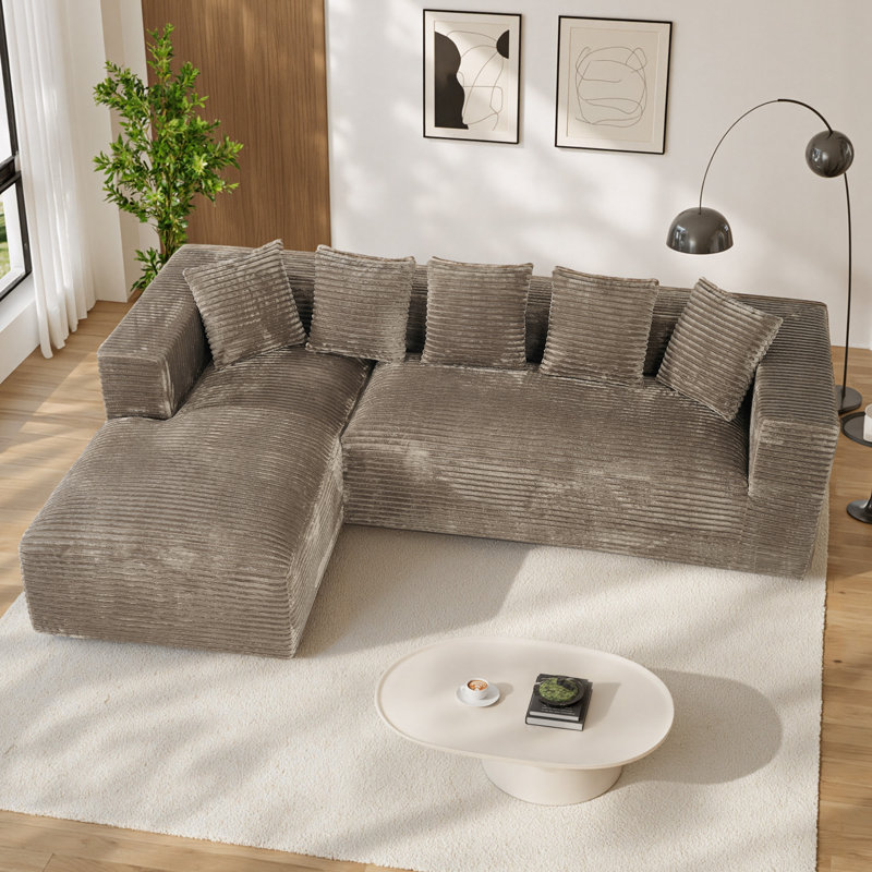 Canapé modulaire surdimensionné avec coussins Adame Boneless Compression, Face à la gauche, Velours côtelé Camel‌, Forme en L